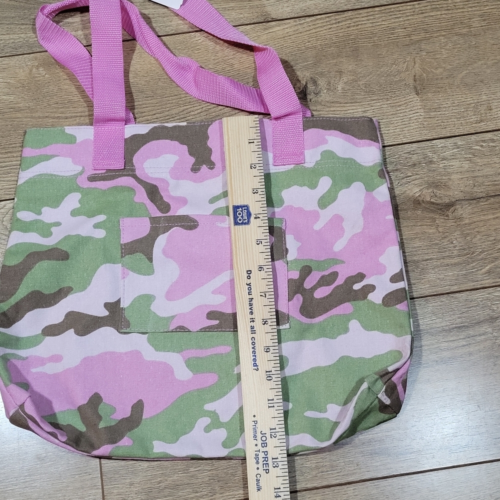 New w/ Tags Neiman Marcus Tote Bag Green and Pink Woodland Camouflage - Picture 2 of 6